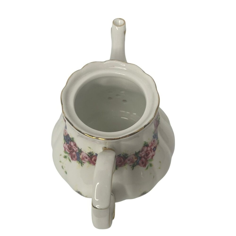 Vintage Floral Porcelain Stacking Teapot and Teacup Set with Gold Accents - Picture 10 of 11